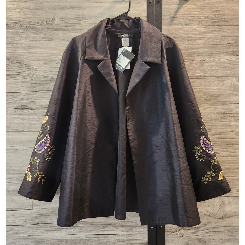 Vintage Nira Nira New York Womens Open Cardigan Black Embroidered Size XL NWT